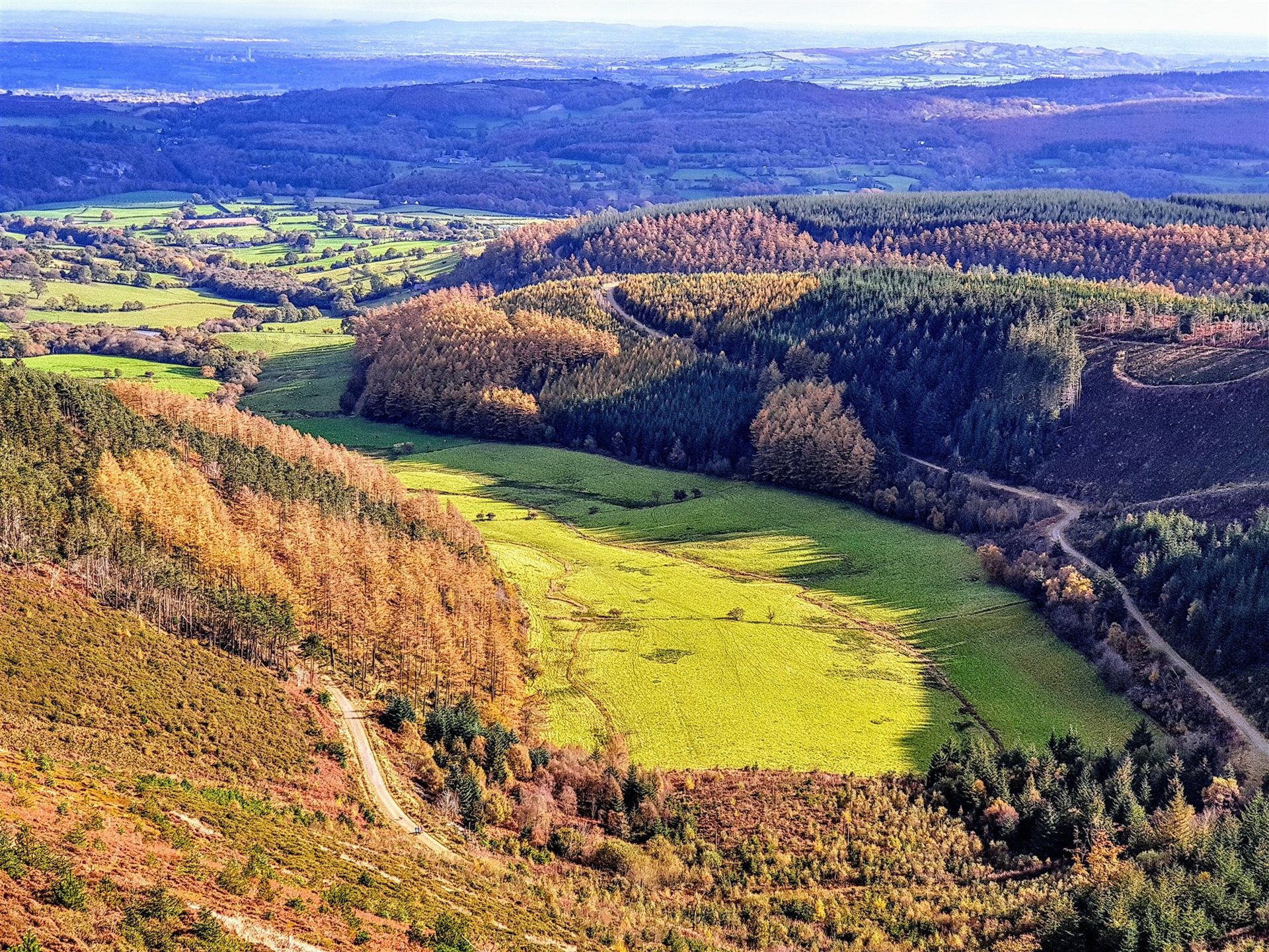 Autumn view from Moel Famau looking across the valley