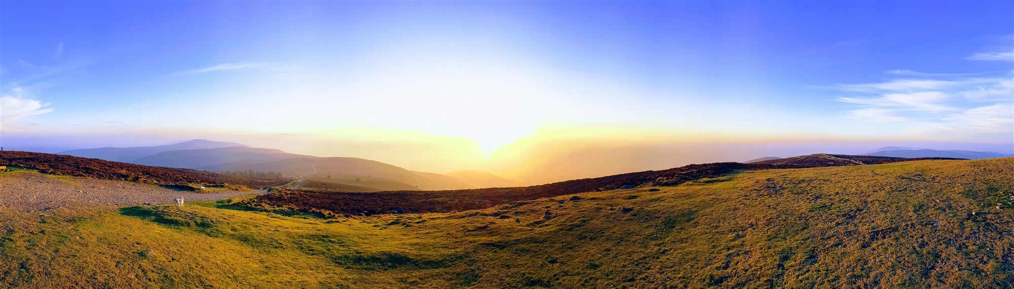 Panoramic sunset view from Moel Famau